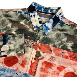 Sun + Stone Mens S Shirt Patchwork Tie Dye Paisley Button Down Cotton Multi